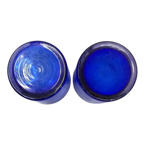 Fenton Mary Gregory Vintage Cobalt Blue Glass Tumblers Etched Boy & Girl Scene - Picture 5 of 6